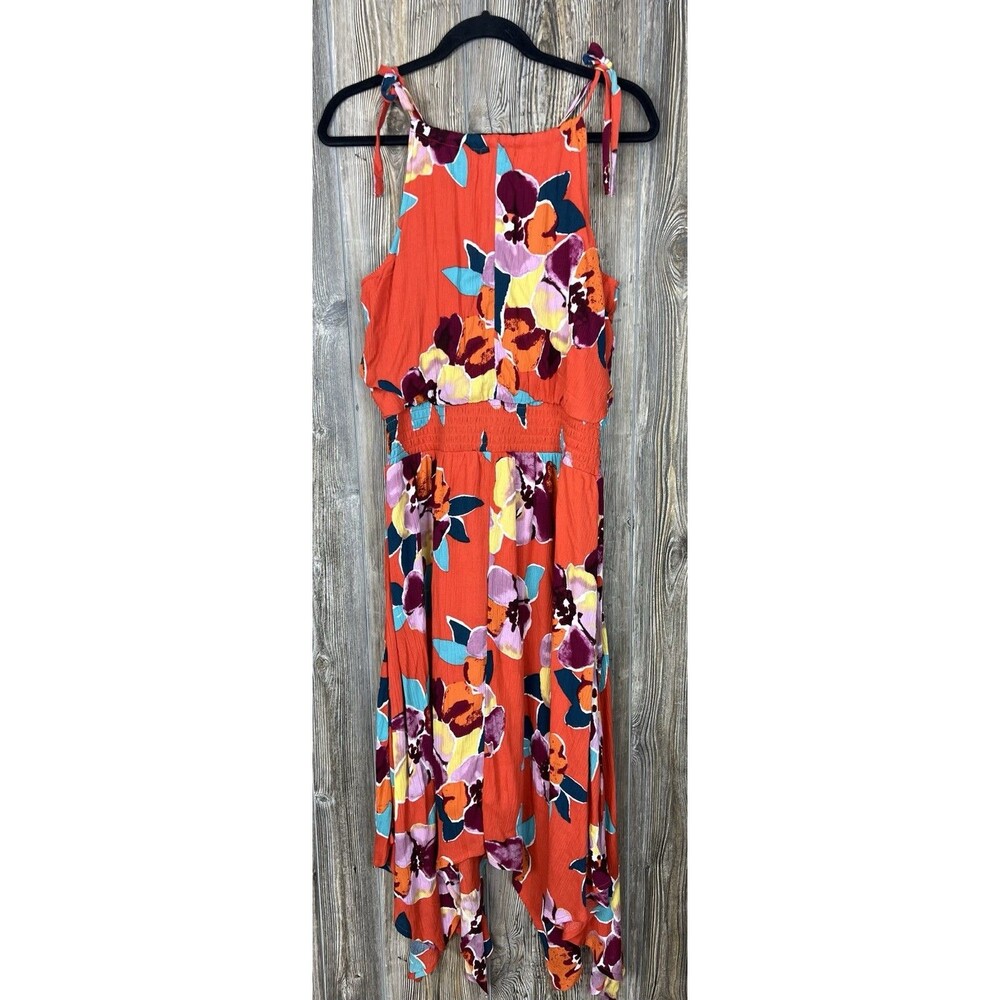 NWT Maurice’s Orange Floral Print Halter Top Sharkbite Hem‎ Maxi Dress Size MED - Picture 5 of 16